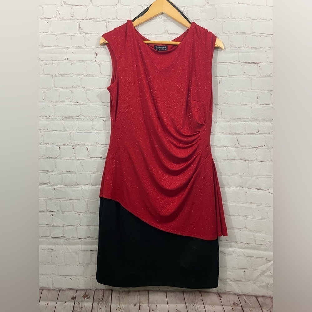 En focus Studio Womens Plus Size 14 Red Black Glitter Sparkle Sleeveless Dress